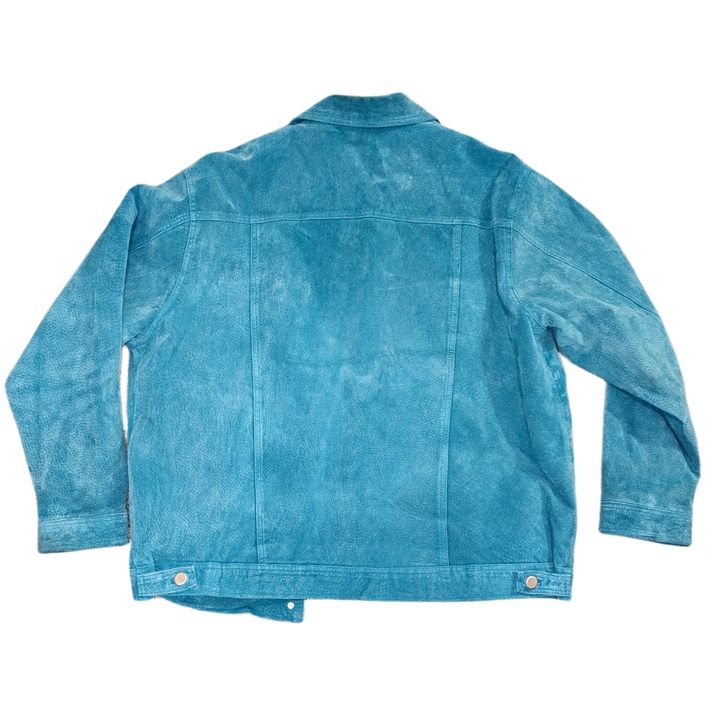 Vintage Plus Size 1X Genuine Leather Suede Jacket in Turquoise - Picture 6 of 7